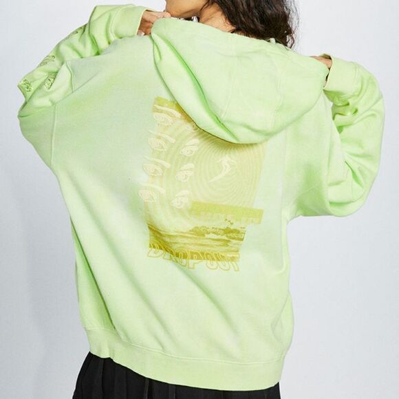 Cooney Island Picnic PARTY WAVE PUFF PRINT GRAPHIC PULLOVER HOODIE neon yellow - Picture 1 of 6